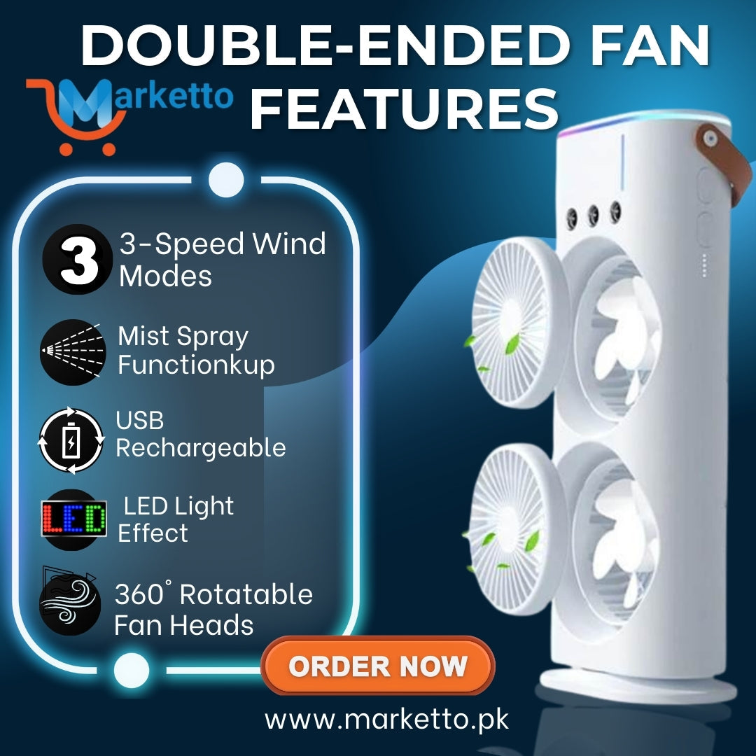 Double-Ended Spray Fan – Rechargeable Dual Cooling Mist Fan with Remote