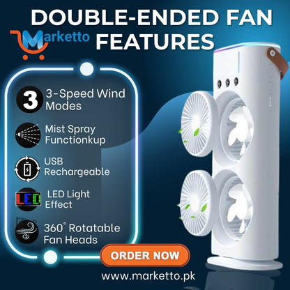 Double-Ended Spray Fan – Rechargeable Dual Cooling Mist Fan with Remote