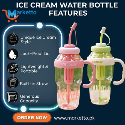 Ice Cream Design Crystal Plastic Water Bottle – Large Capacity for Kids & Adults
