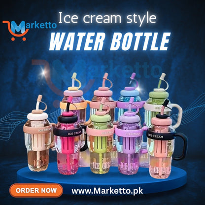 Ice Cream Design Crystal Plastic Water Bottle – Large Capacity for Kids & Adults