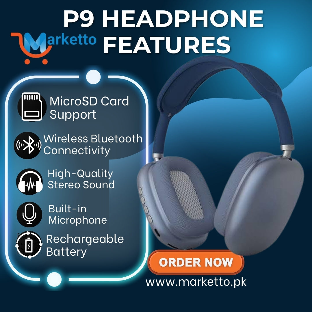 P9 Wireless Bluetooth Headphones – Stylish & Powerful Sound in Pakistan