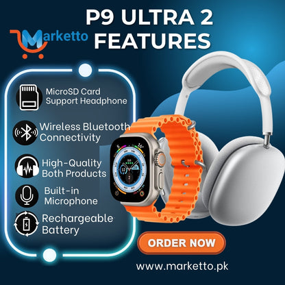 P9 Ultra 2 Combo Set Smart Watch With Headphone