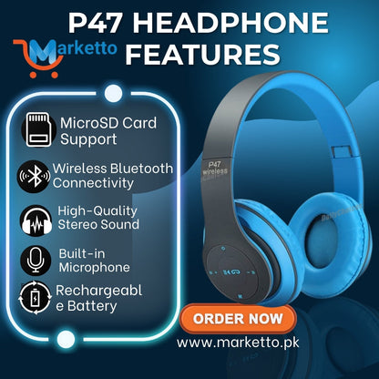 P47 Wireless Bluetooth Headphones | Stylish & Powerful Sound